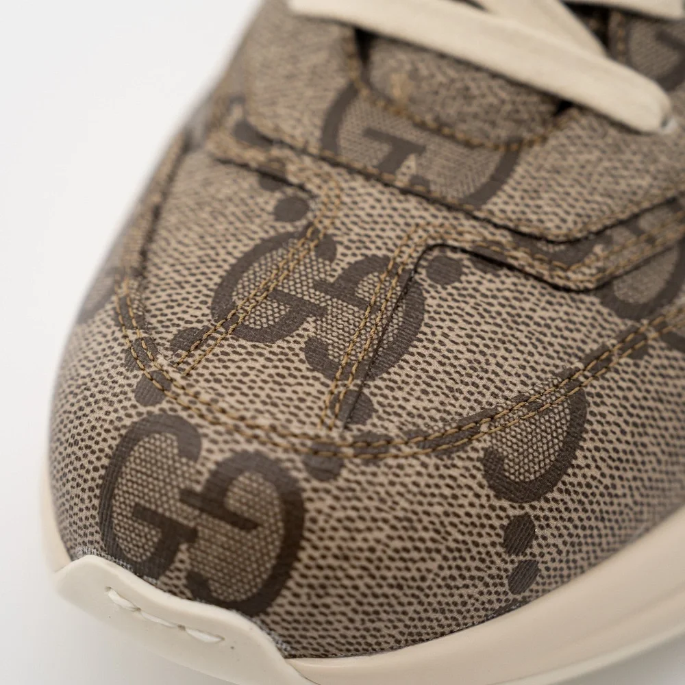 Size G 13 US 13.5 Gucci 100 Rhyton Sneaker Beige Monogram Macro GG Canvas - Picture 9 of 13
